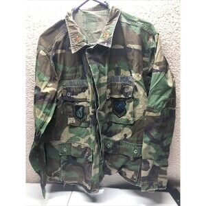 US Air Force Combat Woodland Camo Field Jacket Top Hot Weather Coat Large Short